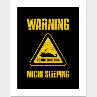 Warning Michi Sleeping - Do not disturb sign black cat sleeping Posters and Art